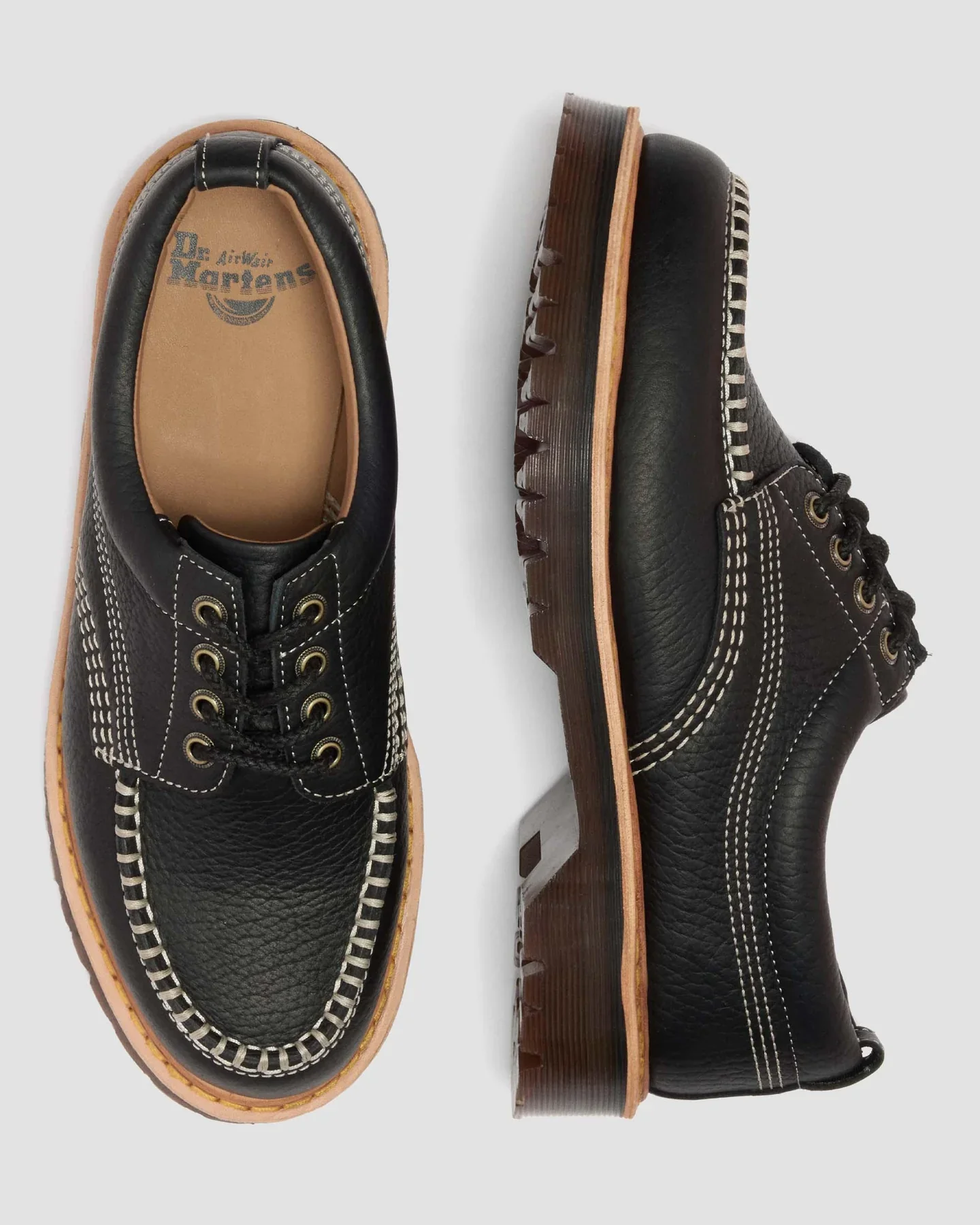 Dr. Martens - Lowell Wild Grain Leather Moc Toe Shoes in Black - Image 5