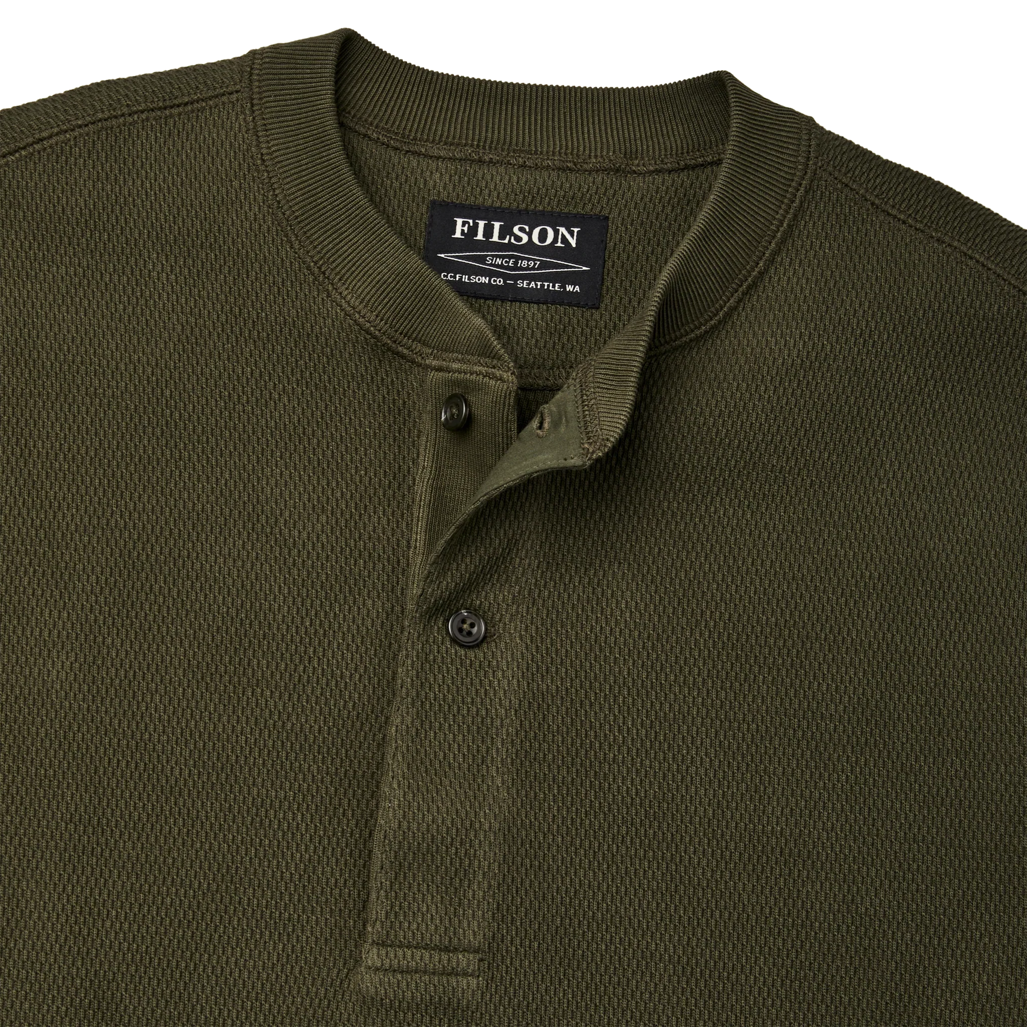 Filson - Waffle Knit Henley in Mossy Rock - Image 3