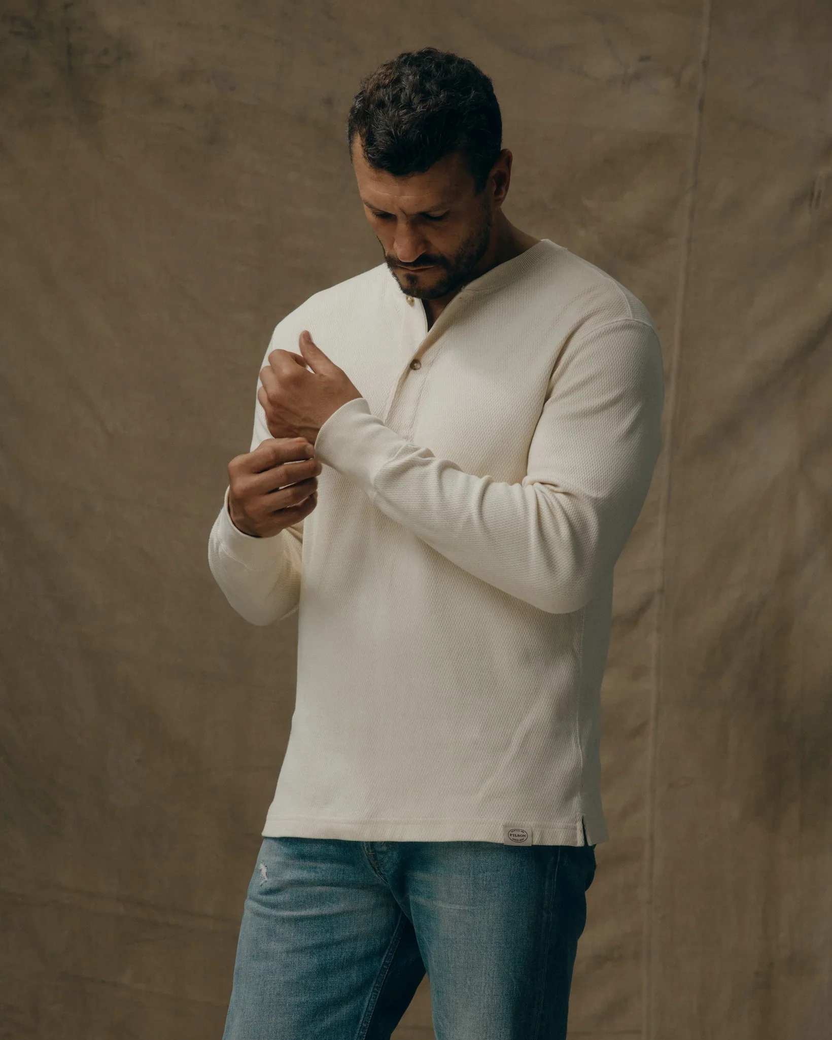 Filson - Waffle Knit Henley in Sand - Image 5