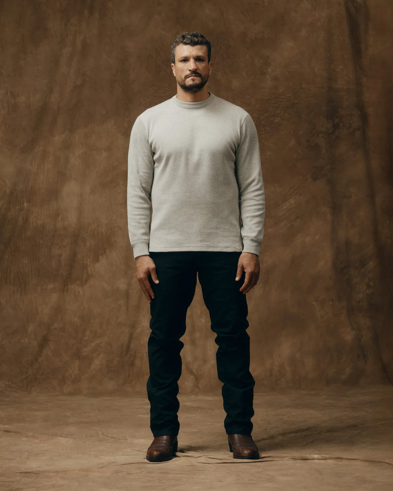 Filson- Waffle Knit Thermal Crewneck in Light Heather Grey - Image 5