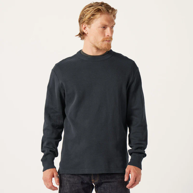 Filson- Waffle Knit Thermal Crewneck in Navy - Image 4