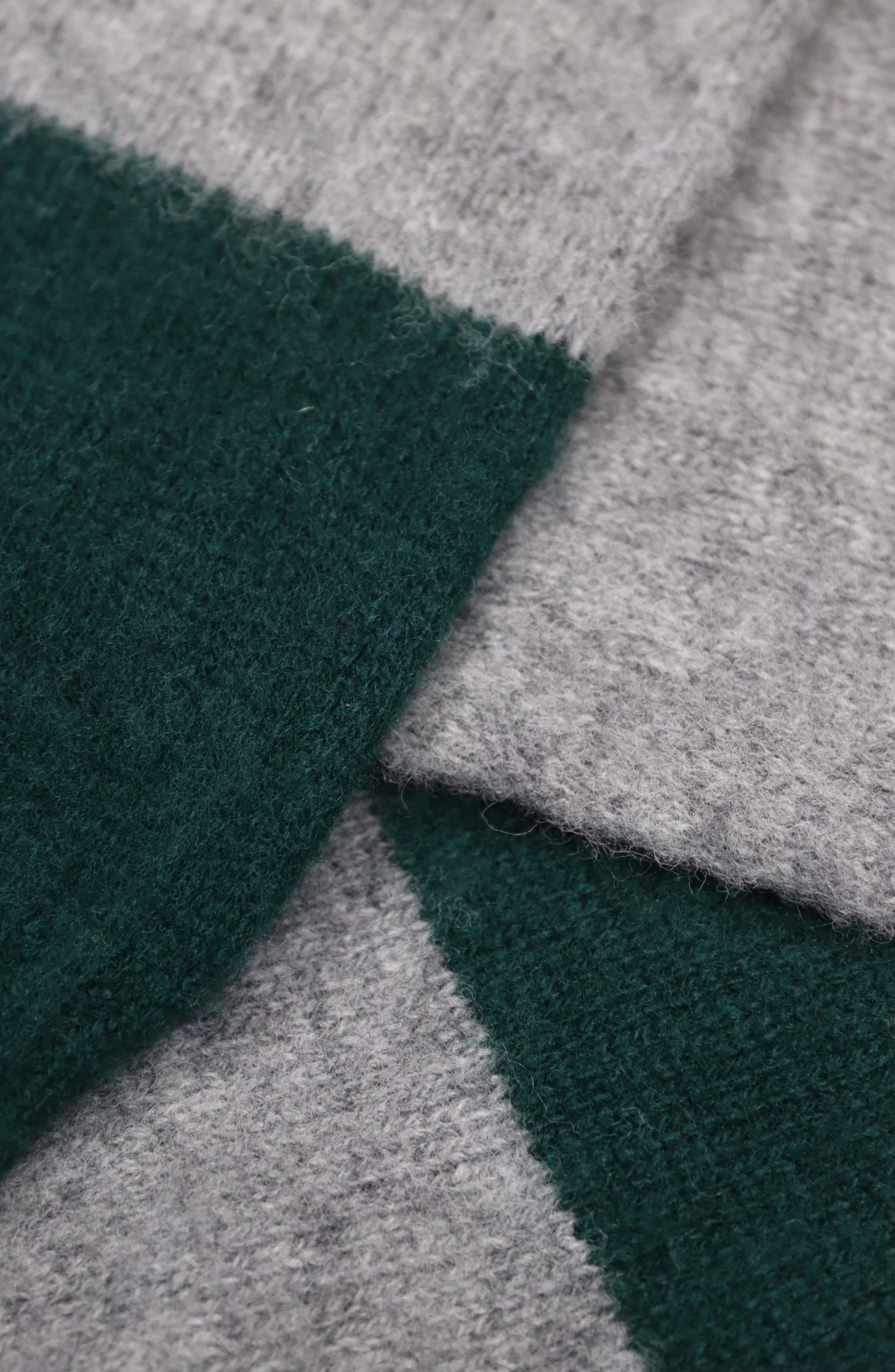 Harley of Scotland- Shaggy Wide-Stripe Crewneck Sweater in Forest Green and Medium Grey - Image 3