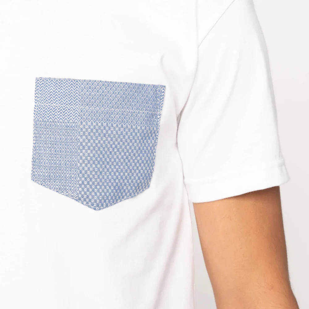 Naked & Famous - Pocket Tee: Dobby Patchwork in White - Image 2