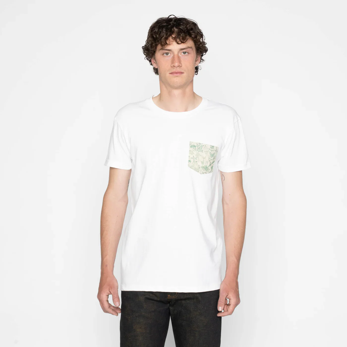 Naked & Famous - Pocket Tee in White + Linen Animals - Image 3