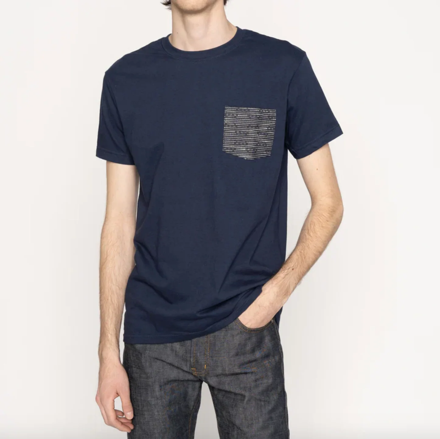 Naked & Famous- Pocket Tee Navy Slub Sashiko Denim - Image 2