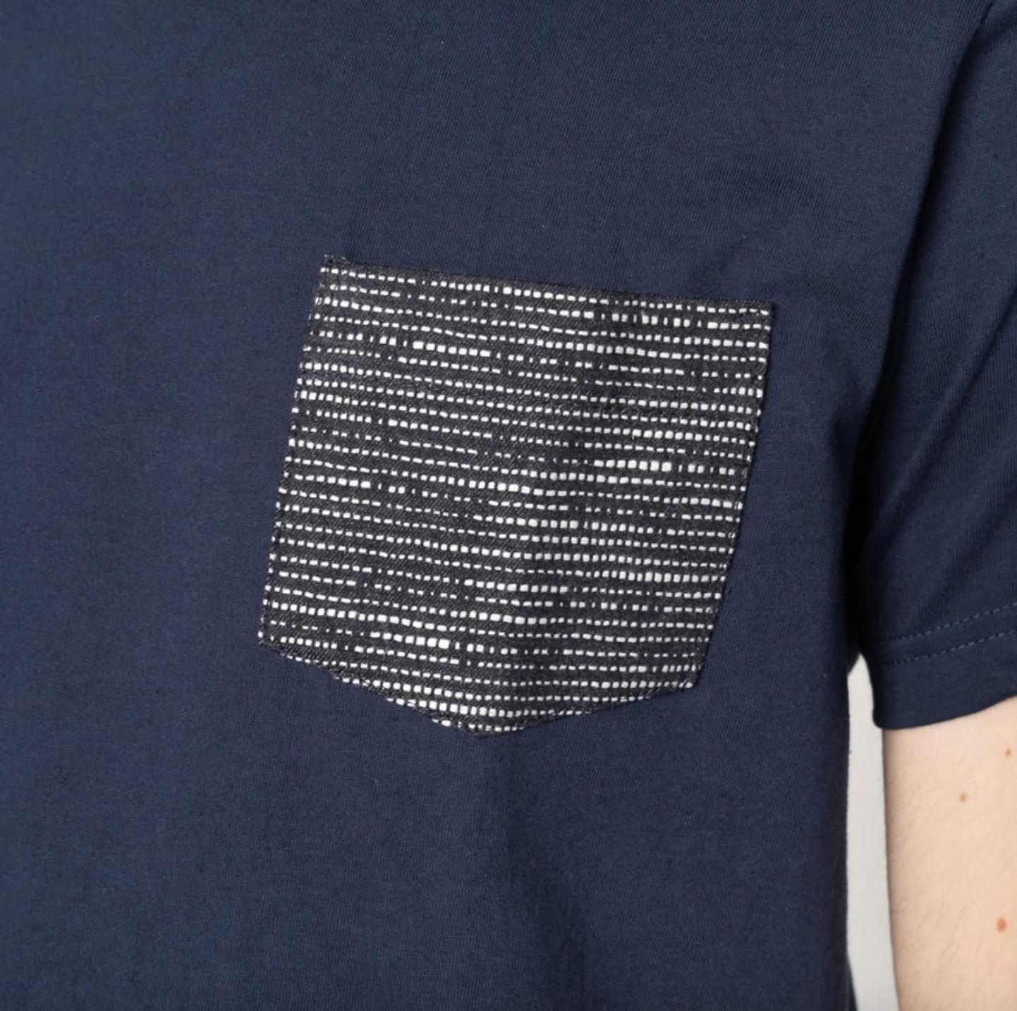 Naked & Famous- Pocket Tee Navy Slub Sashiko Denim - Image 3