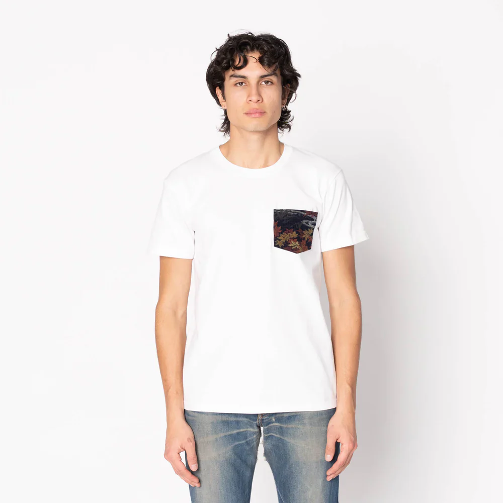 Naked & Famous - Pocket Tee: Printed Autumn in White - Image 3