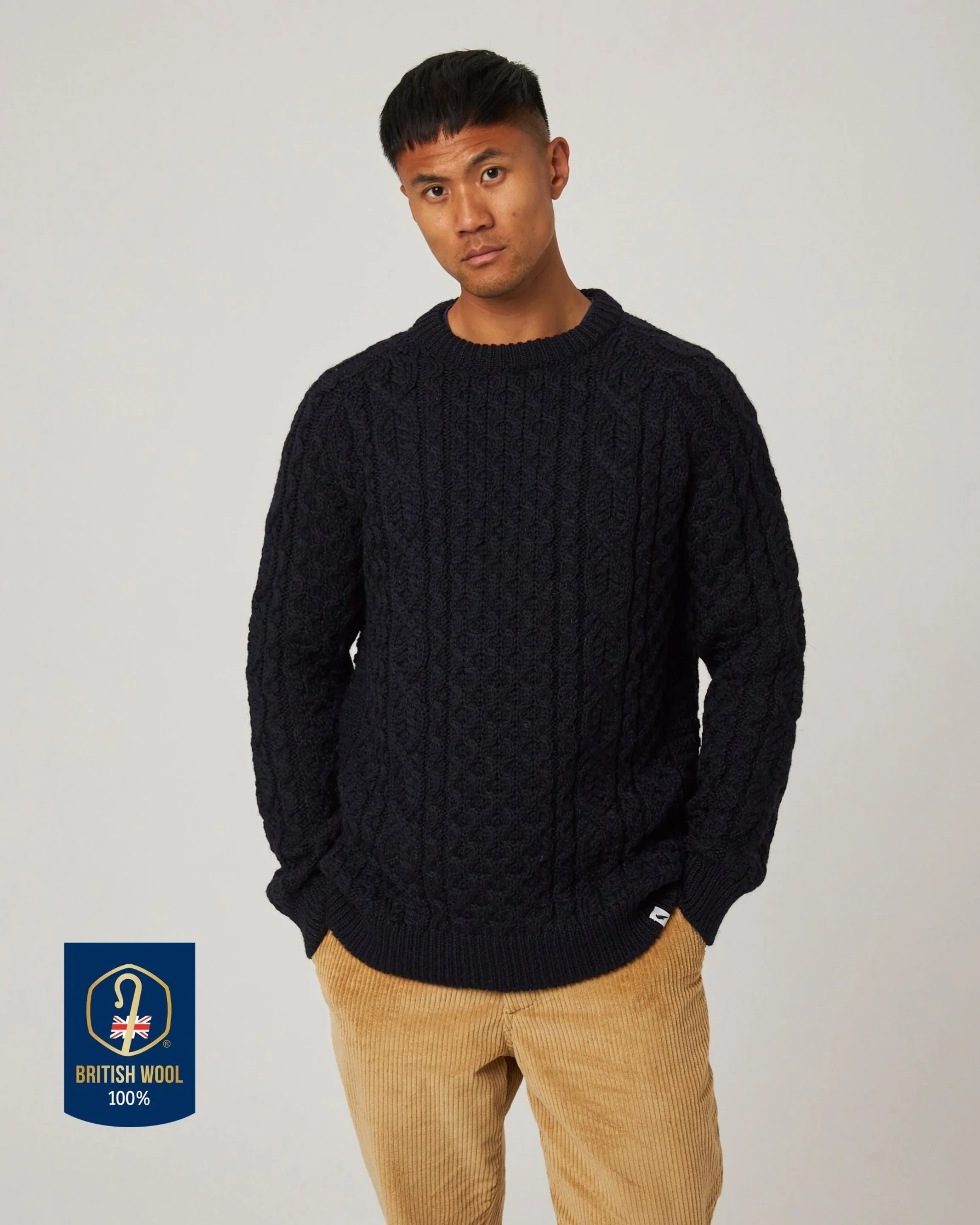 Peregrine - Hudson Aran Jumper in Navy - Image 2