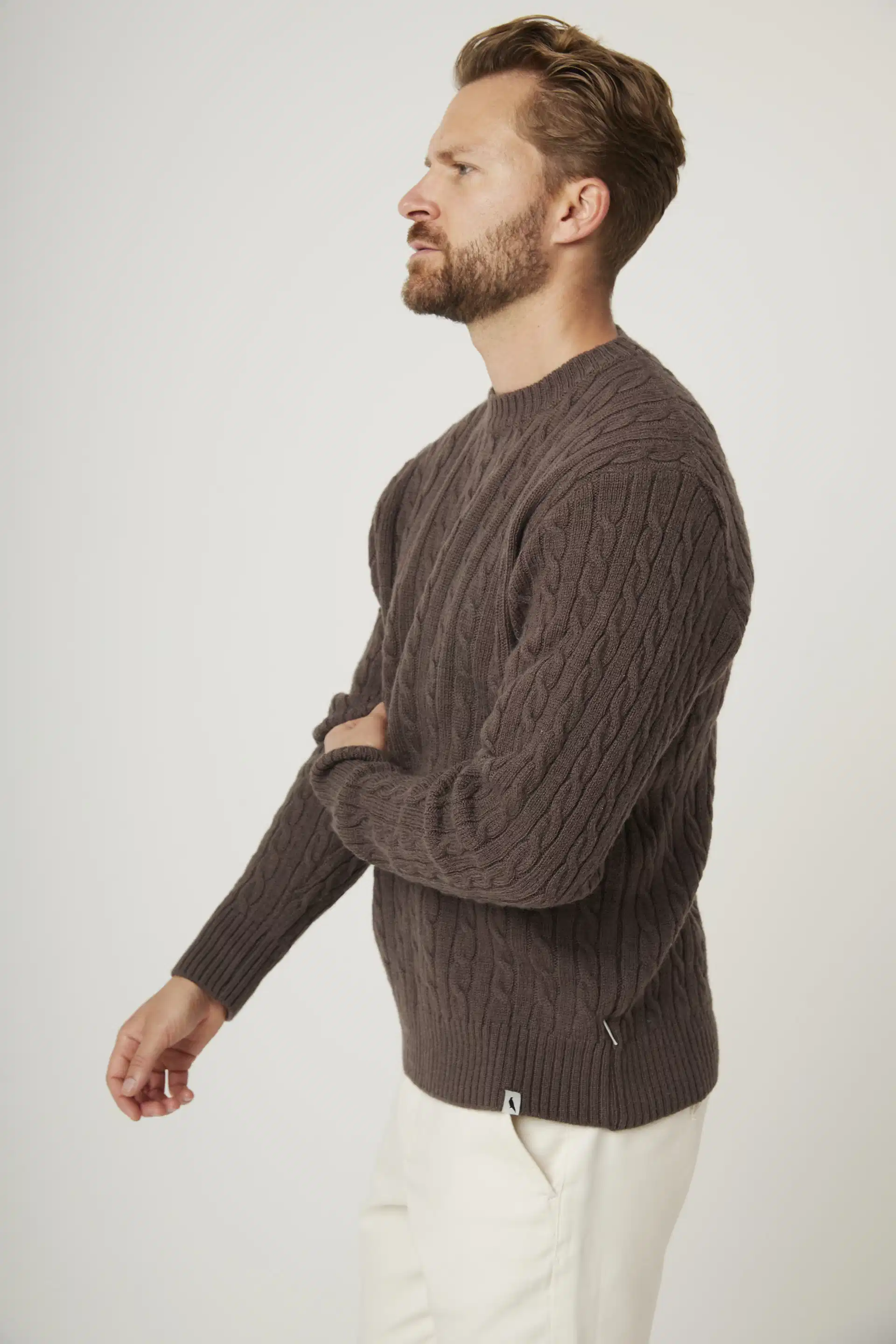 Peregrine- Makers Stitch Cable Crew in Coffee - Image 4