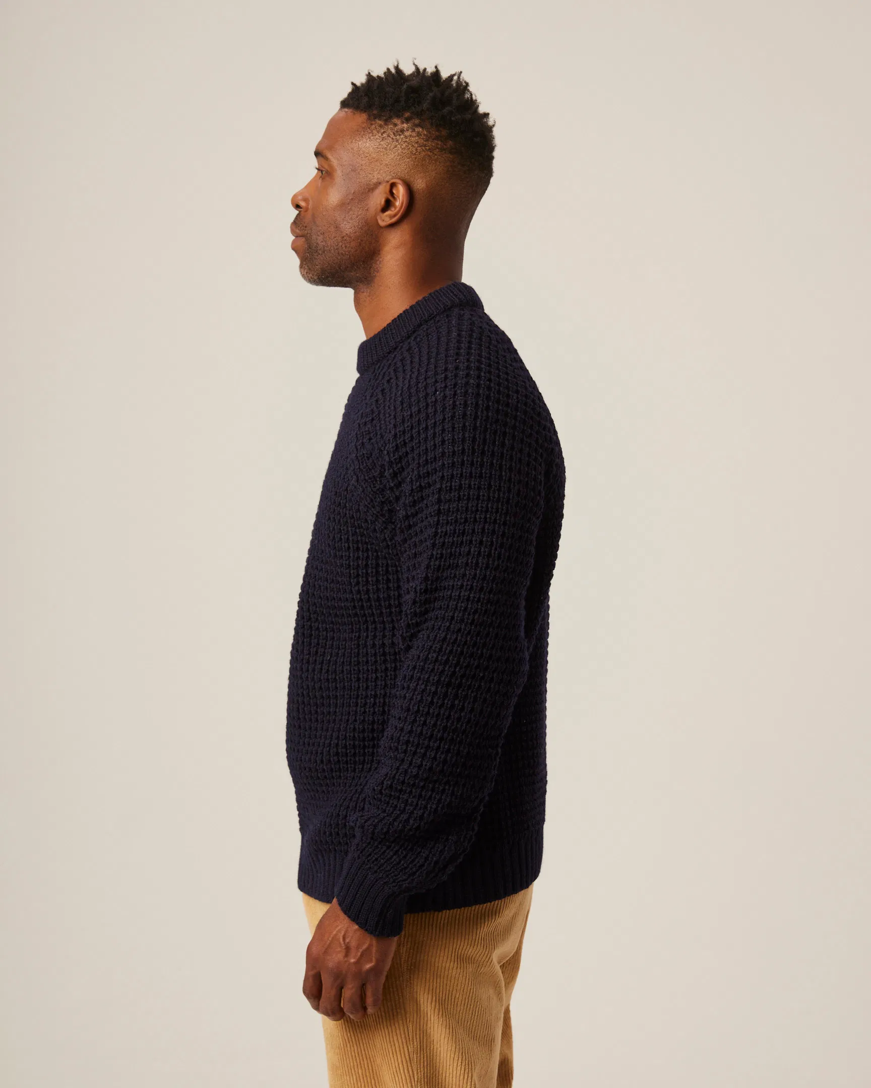 Peregrine- Waffle Crew Neck Jumper in Navy - Image 3