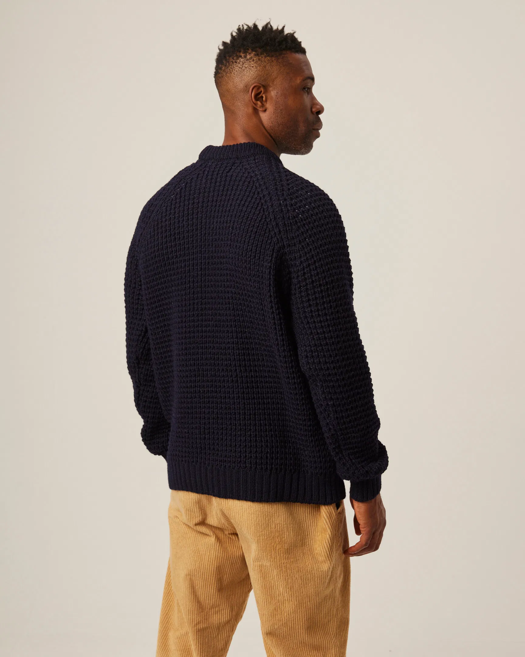 Peregrine- Waffle Crew Neck Jumper in Navy - Image 4