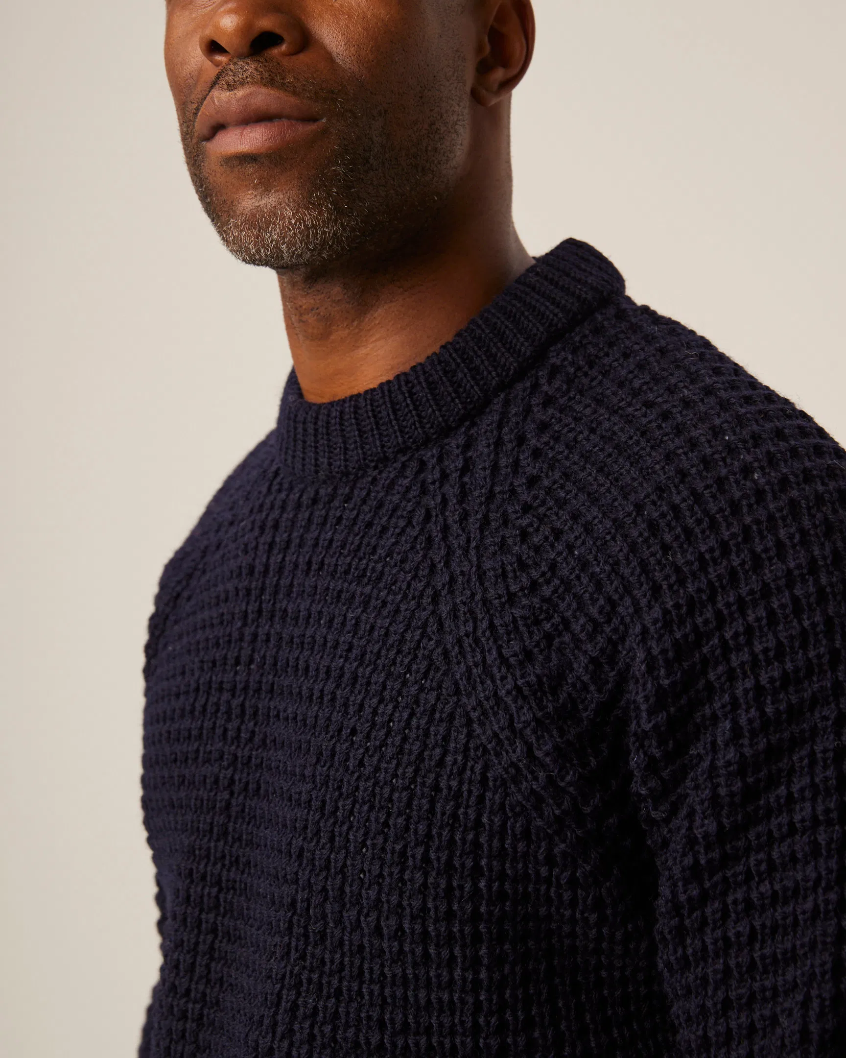 Peregrine- Waffle Crew Neck Jumper in Navy - Image 5
