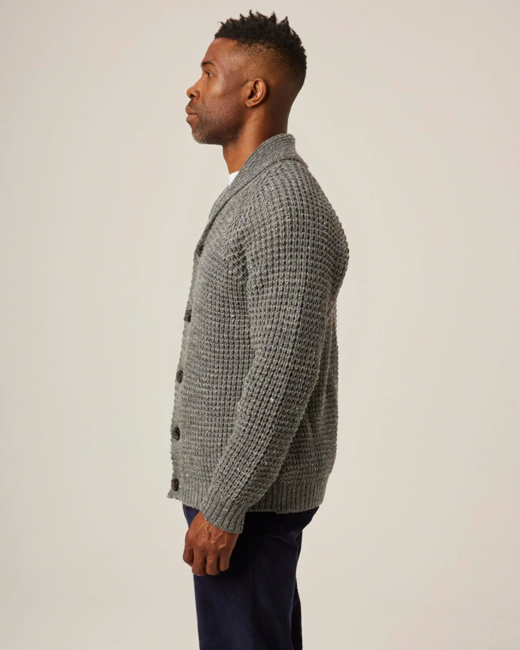 Peregrine- Waffle Shawl Cardigan in Steel - Image 3