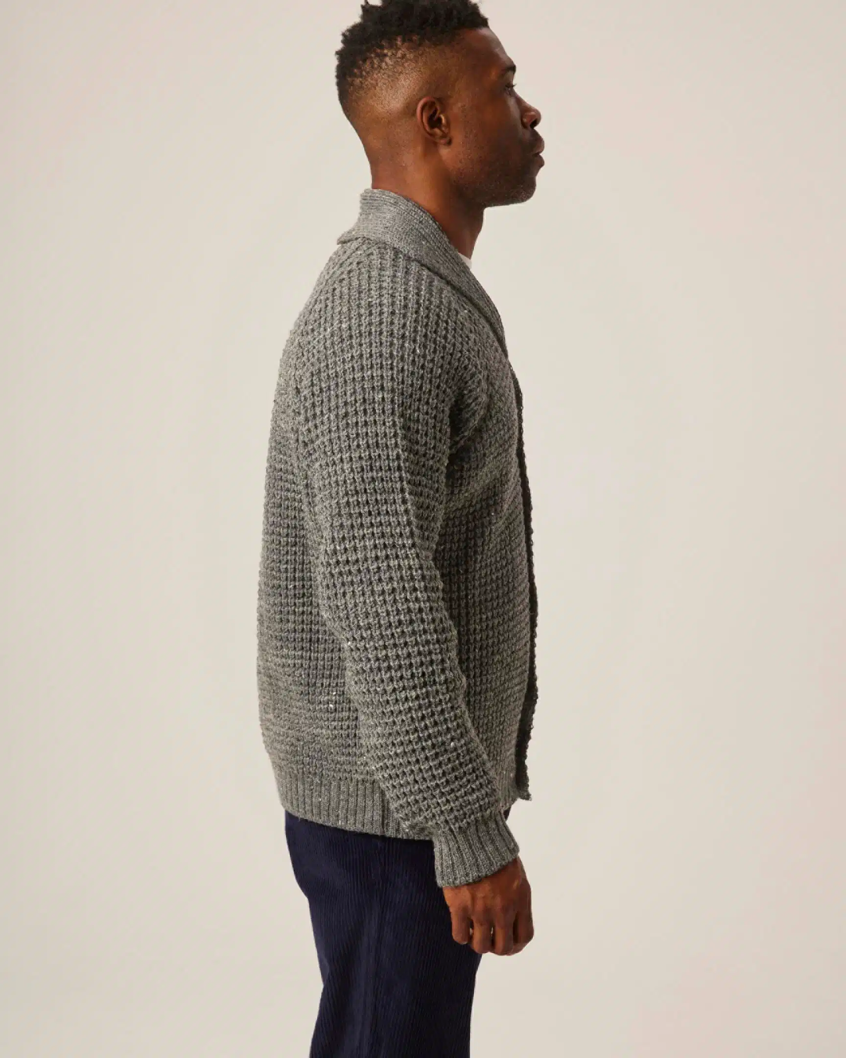 Peregrine- Waffle Shawl Cardigan in Steel - Image 4