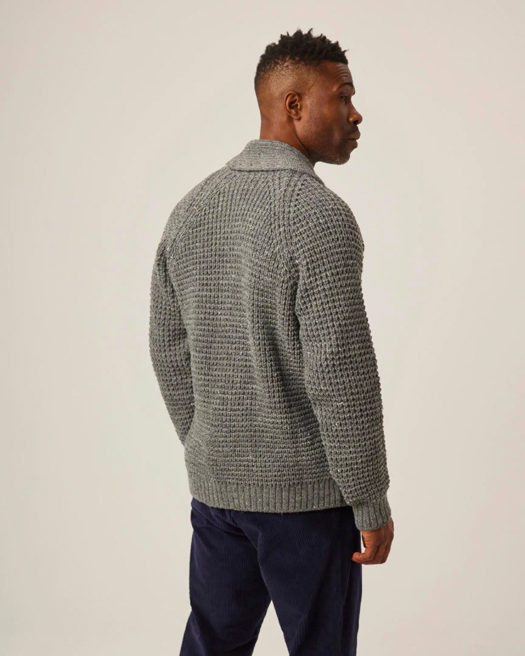 Peregrine- Waffle Shawl Cardigan in Steel - Image 5