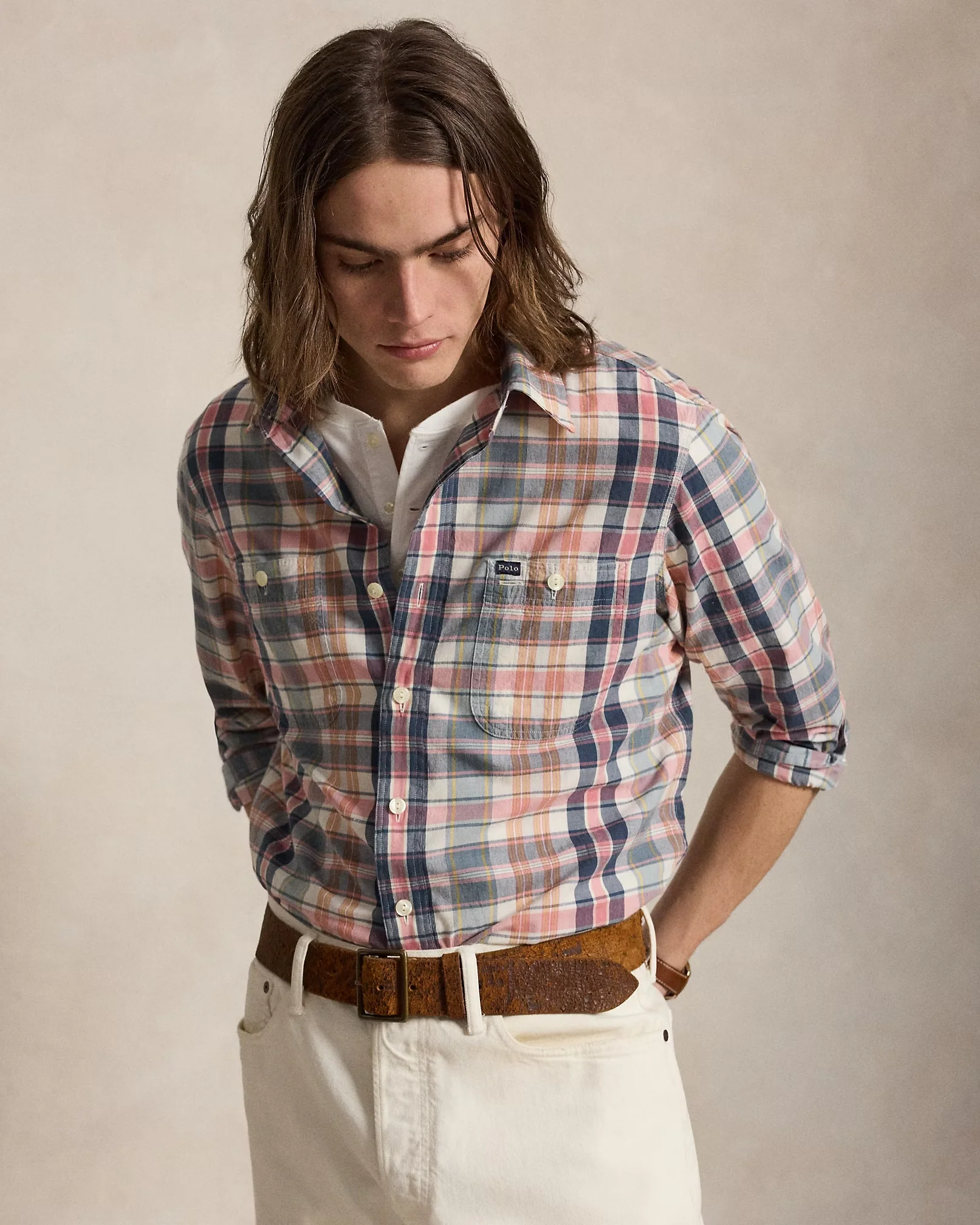 Polo Ralph Lauren - Classic Fit Madras Workshirt in Grey Navy Madras - Image 2