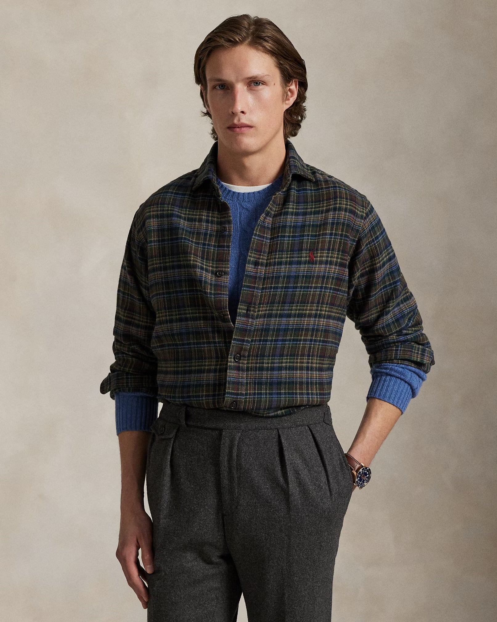 Polo Ralph Lauren - Classic Fit Plaid Brushed Flannel Shirt in Pine/Navy - Image 3