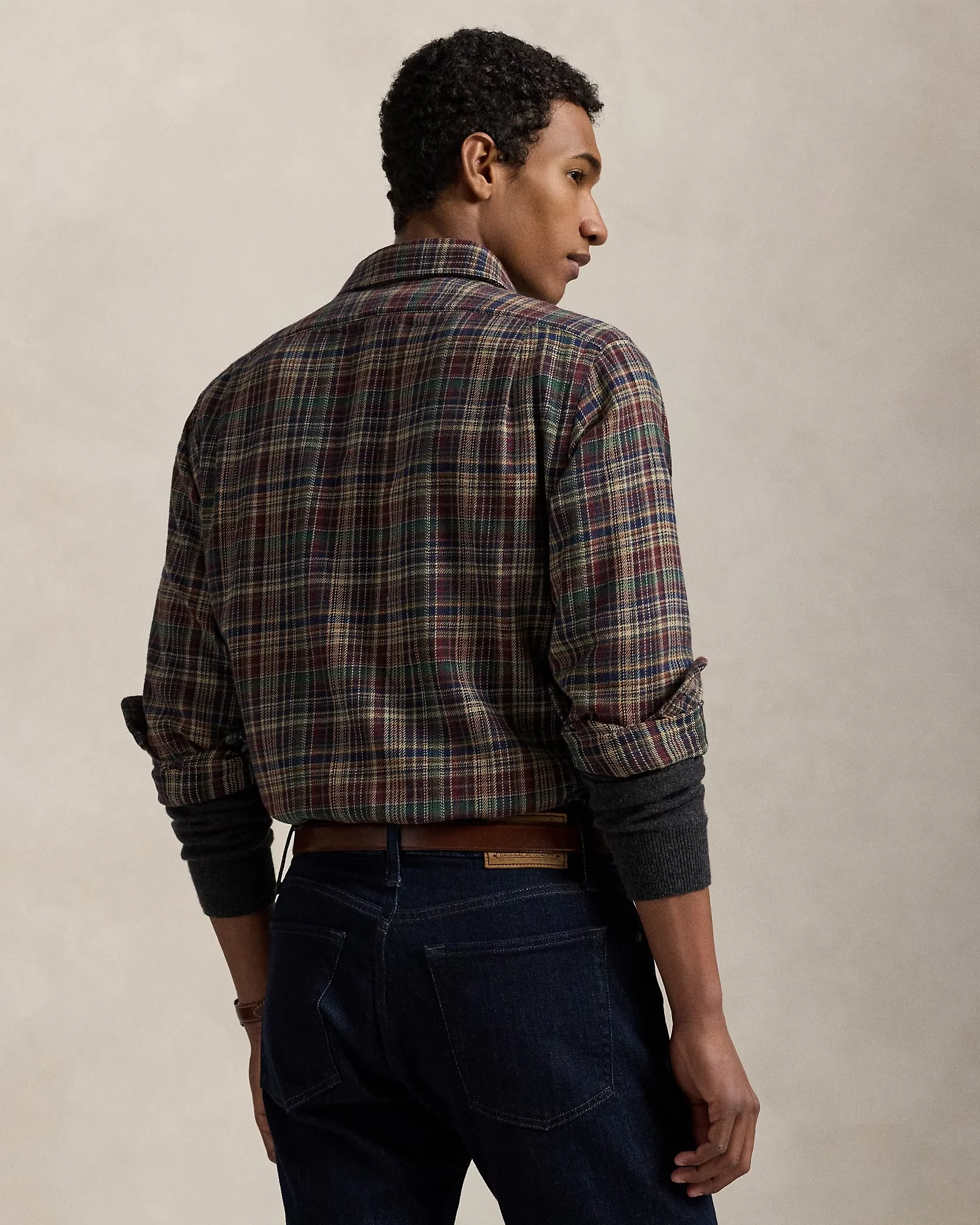 Polo Ralph Lauren - Classic Fit Plaid Brushed Flannel Shirt in Wine/Khaki - Image 4