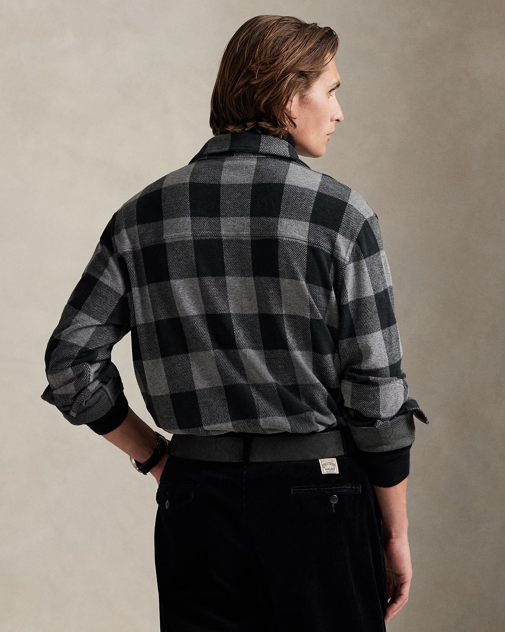 Polo Ralph Lauren - Knit Flannel Overshirt in Black/Grey Plaid - Image 3