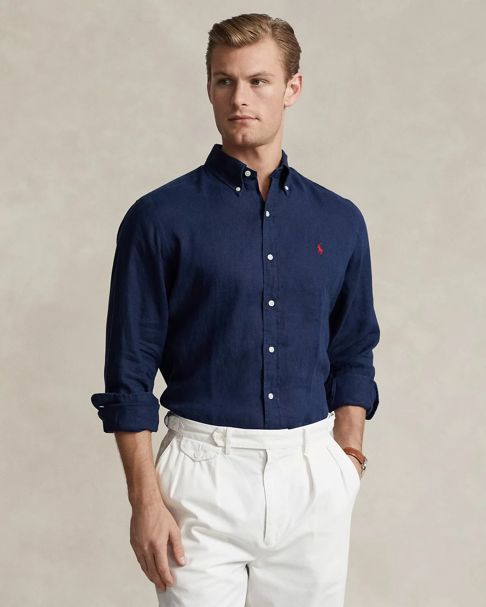 Polo Ralph Lauren - Lightweight Linen Sport Shirt in Navy Classic Fit - Image 2
