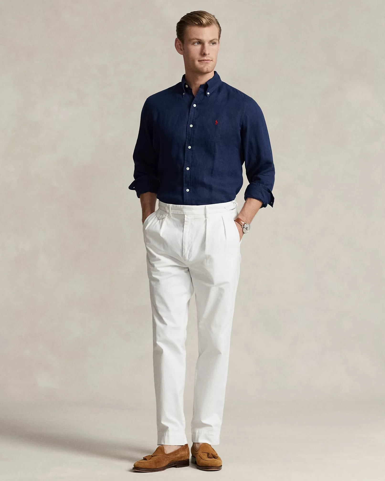 Polo Ralph Lauren - Lightweight Linen Sport Shirt in Navy Classic Fit - Image 4