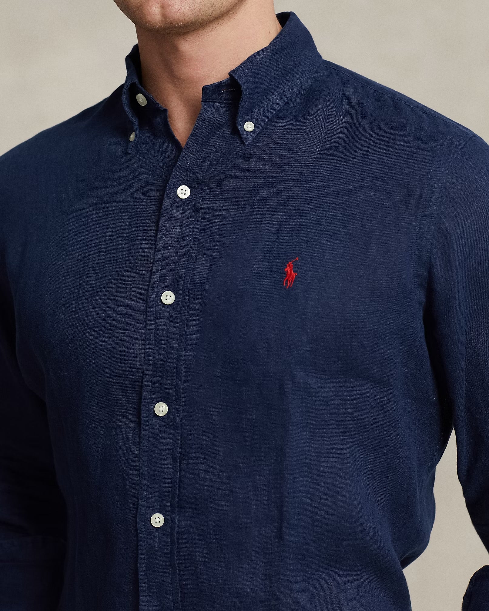 Polo Ralph Lauren - Lightweight Linen Sport Shirt in Navy Classic Fit - Image 5