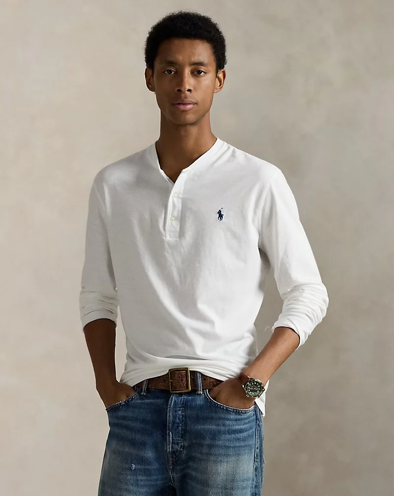 Polo Ralph Lauren - Long Sleeve Slub Jersey Henley Shirt in White - Image 2