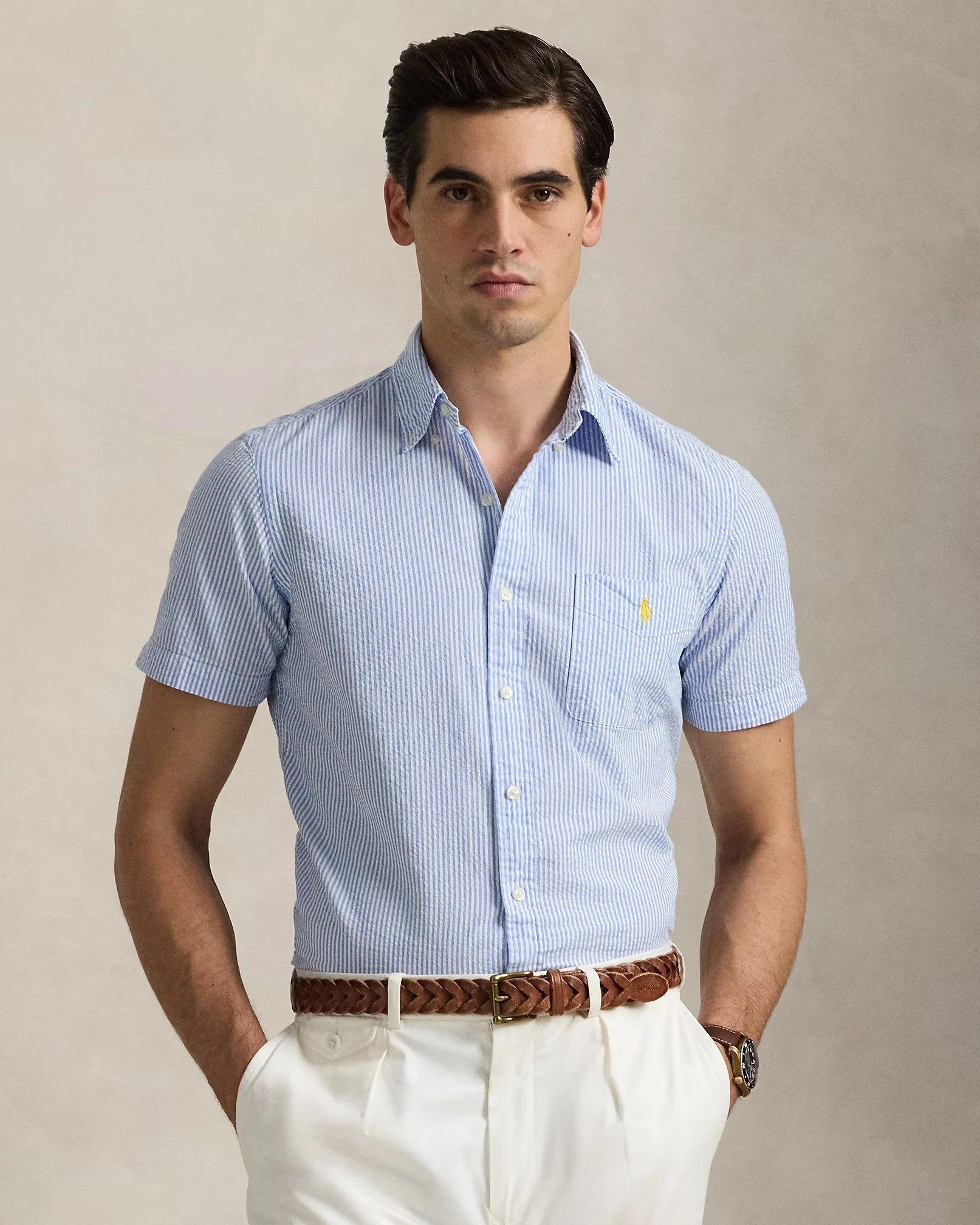 Polo Ralph Lauren - Prepster Classic Fit Seersucker Shirt in Blue/White - Image 2