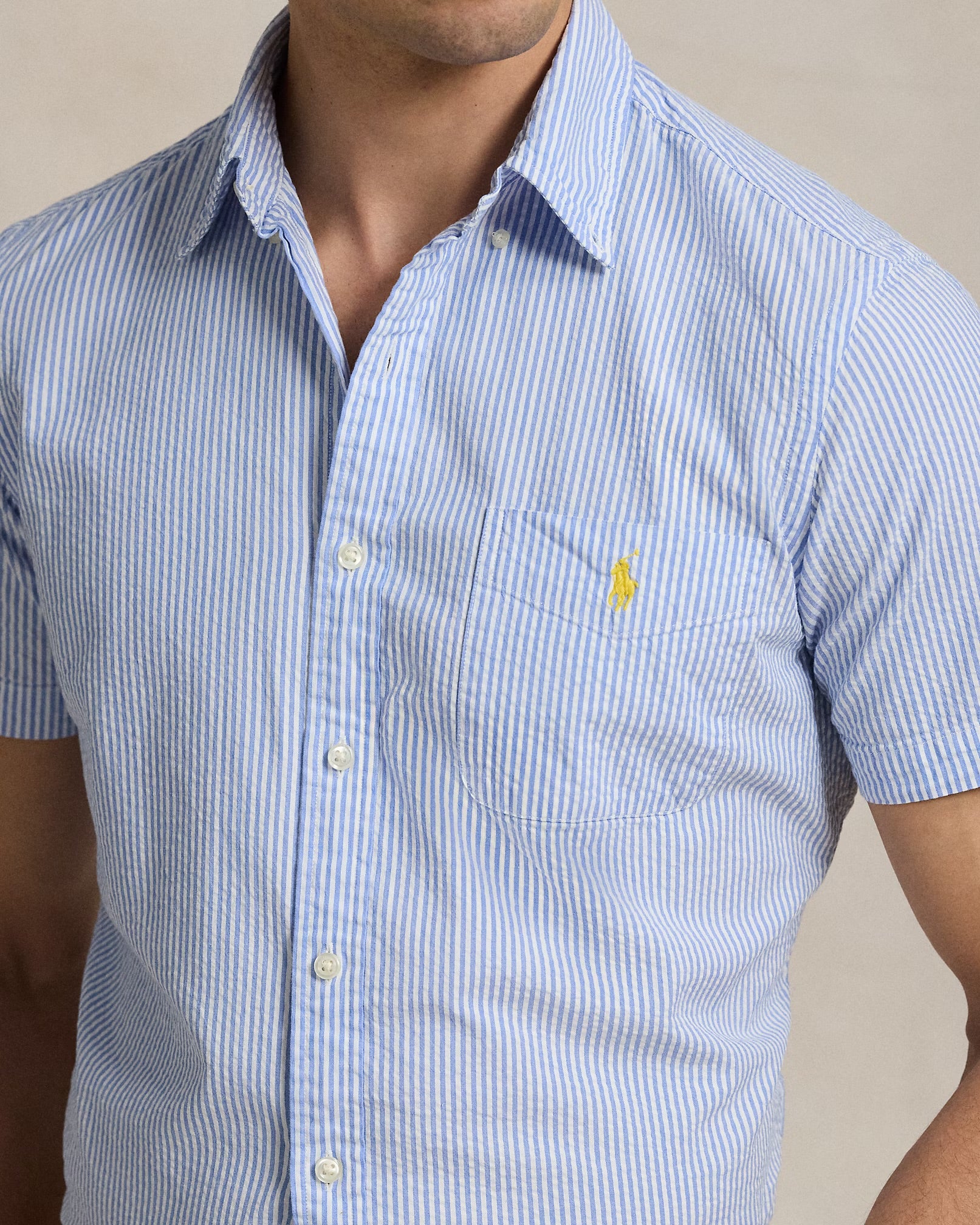 Polo Ralph Lauren - Prepster Classic Fit Seersucker Shirt in Blue/White - Image 4