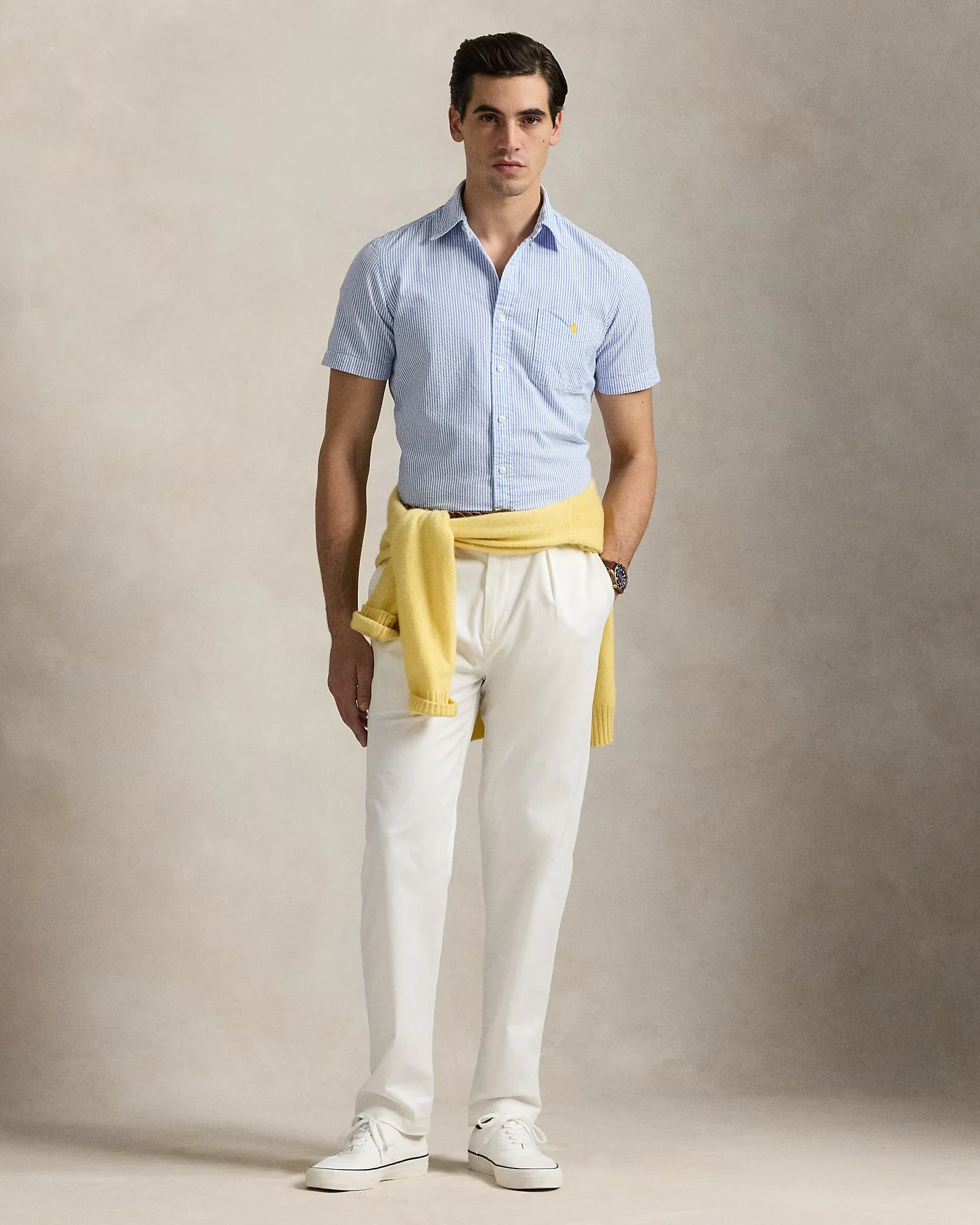 Polo Ralph Lauren - Prepster Classic Fit Seersucker Shirt in Blue/White - Image 5