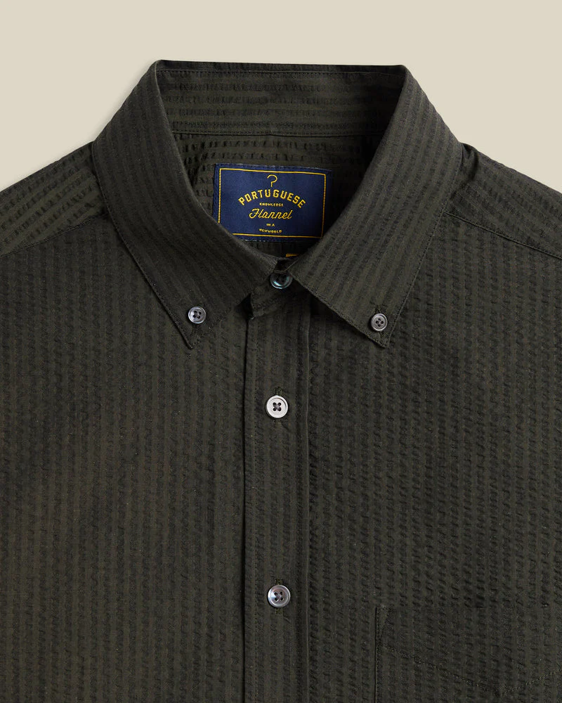 Portuguese Flannel - Atlantico Long Sleeve in Olive Seersucker - Image 2