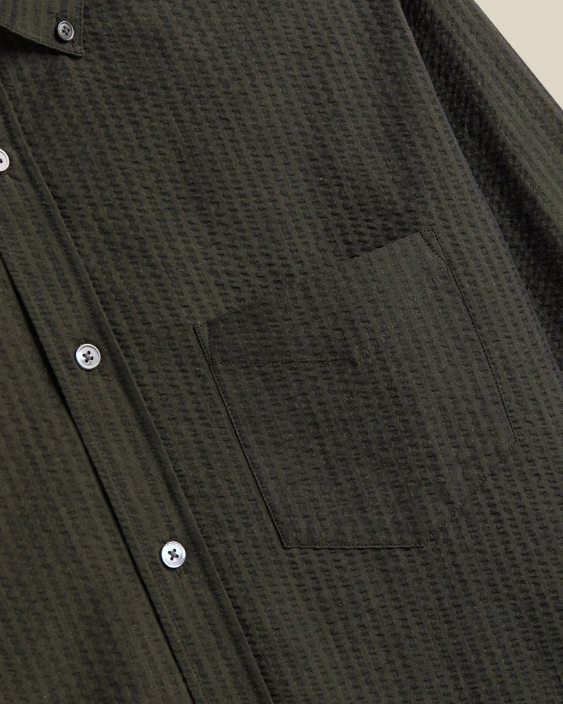 Portuguese Flannel - Atlantico Long Sleeve in Olive Seersucker - Image 3