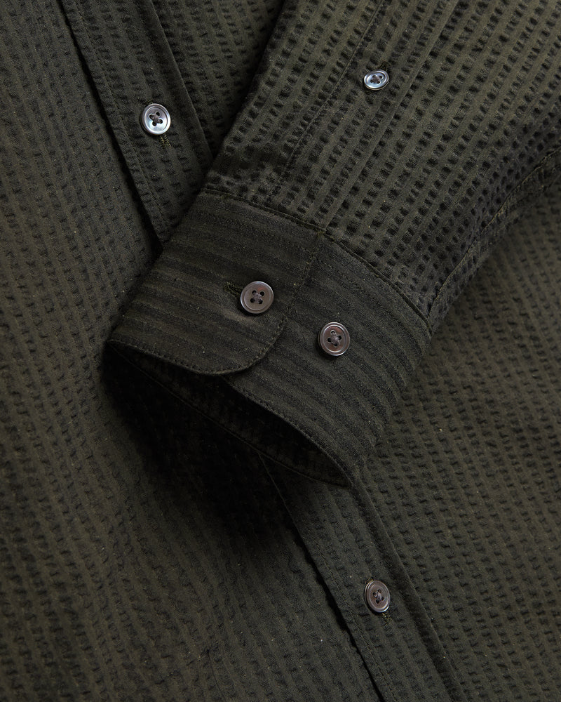 Portuguese Flannel - Atlantico Long Sleeve in Olive Seersucker - Image 4