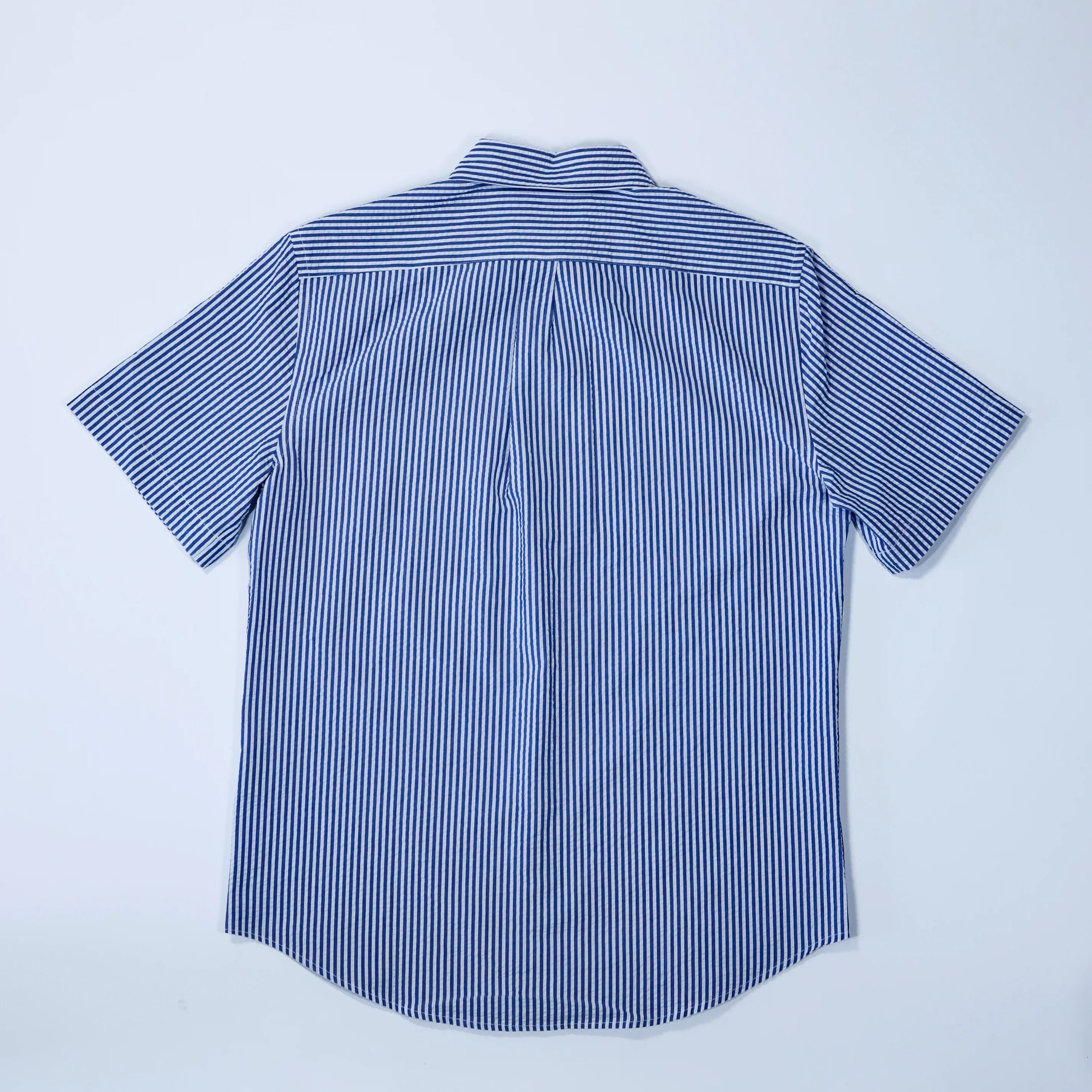 Portuguese Flannel - Atlantico Short Sleeve in Blue Stripe Seersucker - Image 2