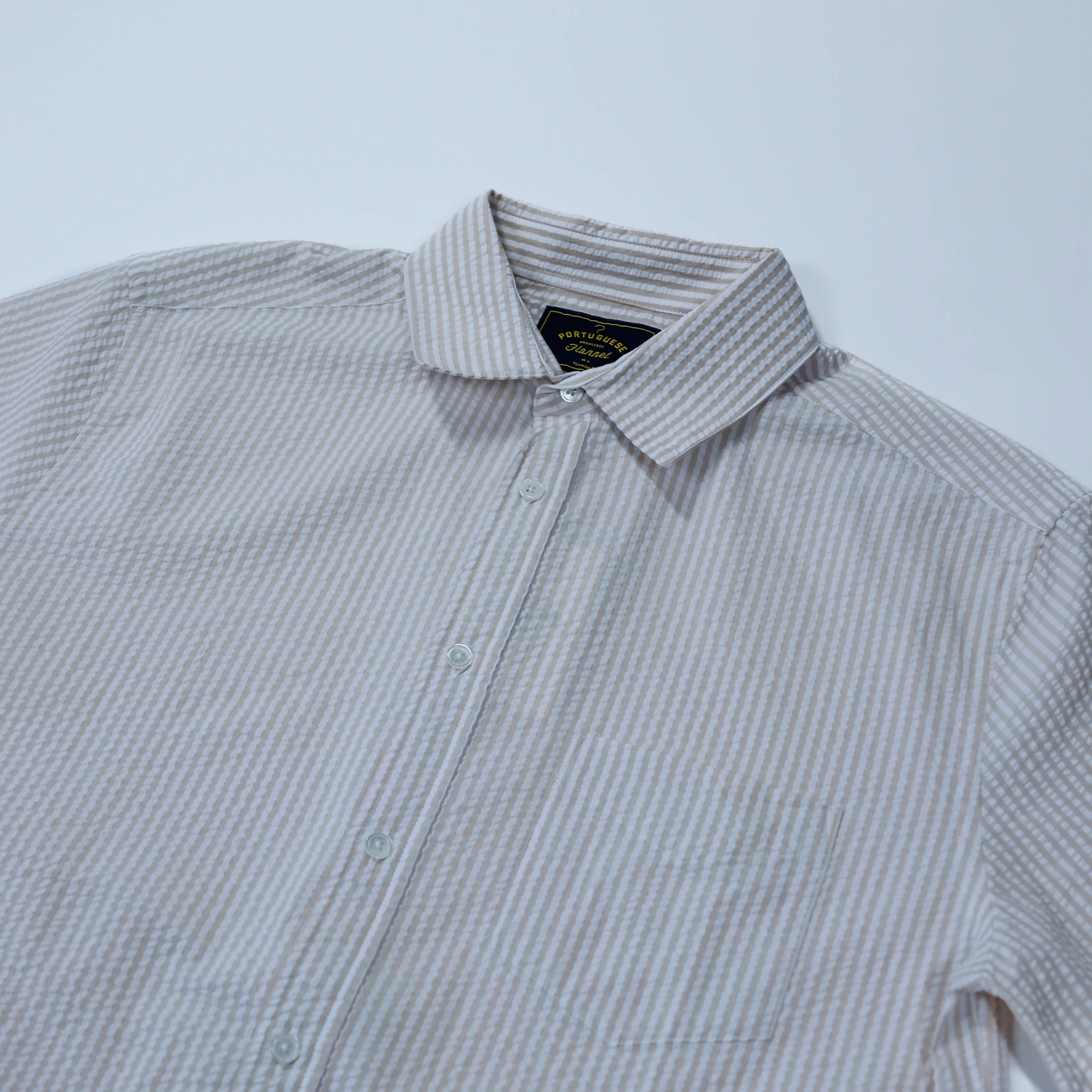 Portuguese Flannel - Atlantico Short Sleeve in Sand Stripe Seersucker - Image 3