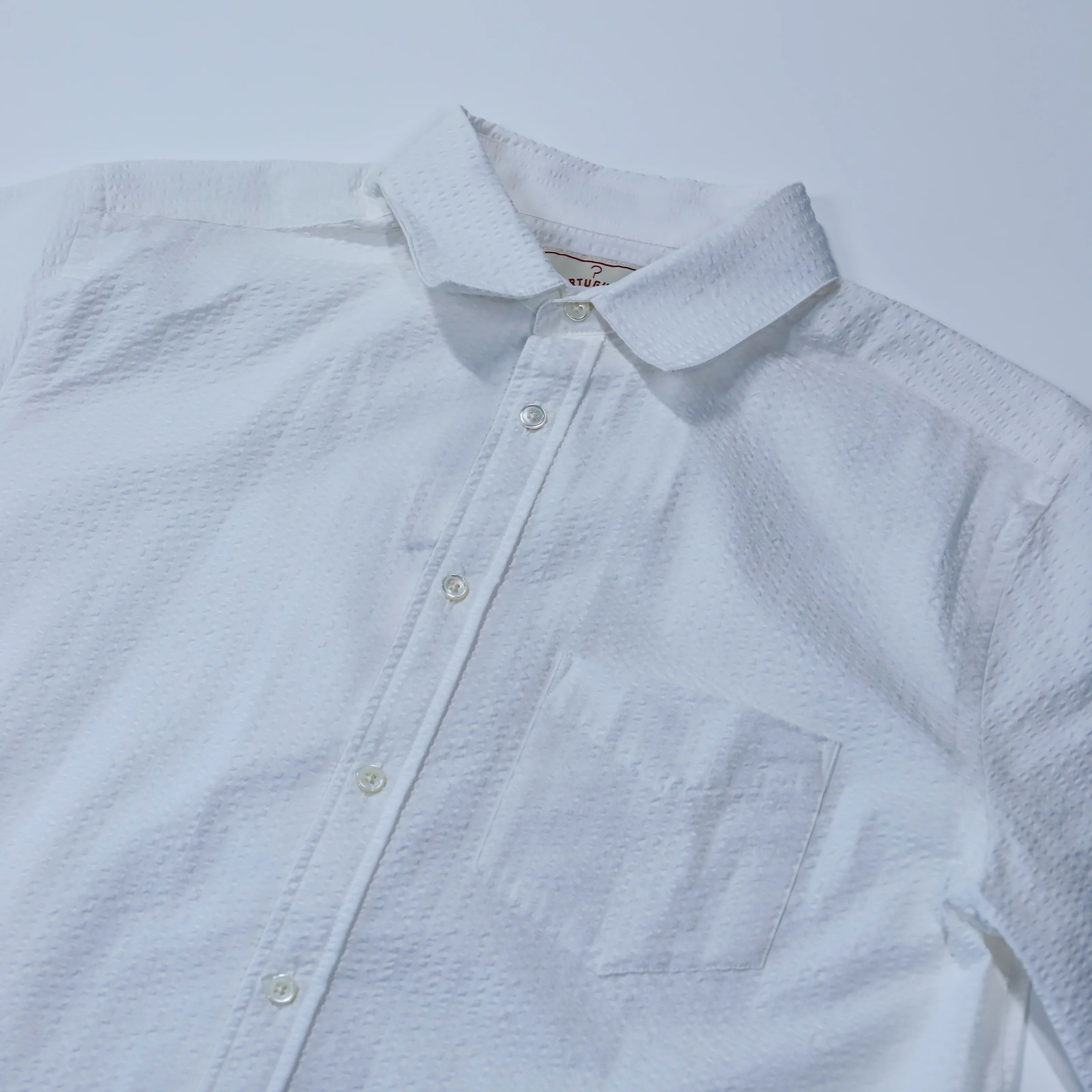 Portuguese Flannel - Atlantico Short Sleeve in White Seersucker - Image 3