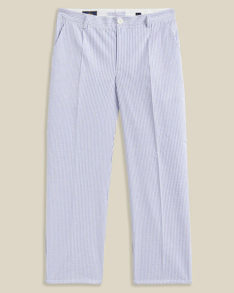Portuguese Flannel - Atlantico Trouser in Blue and White Seersucker Stripe