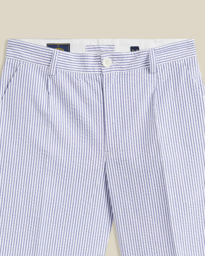 Portuguese Flannel - Atlantico Trouser in Blue and White Seersucker Stripe - Image 2