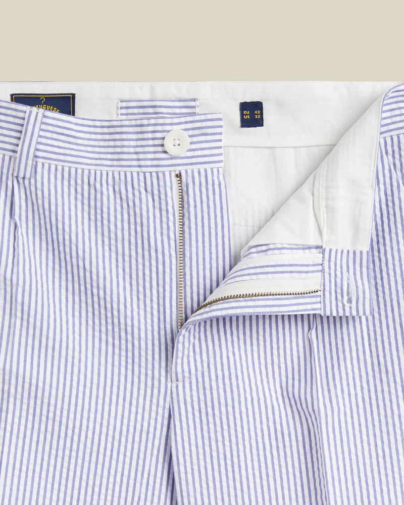 Portuguese Flannel - Atlantico Trouser in Blue and White Seersucker Stripe - Image 3