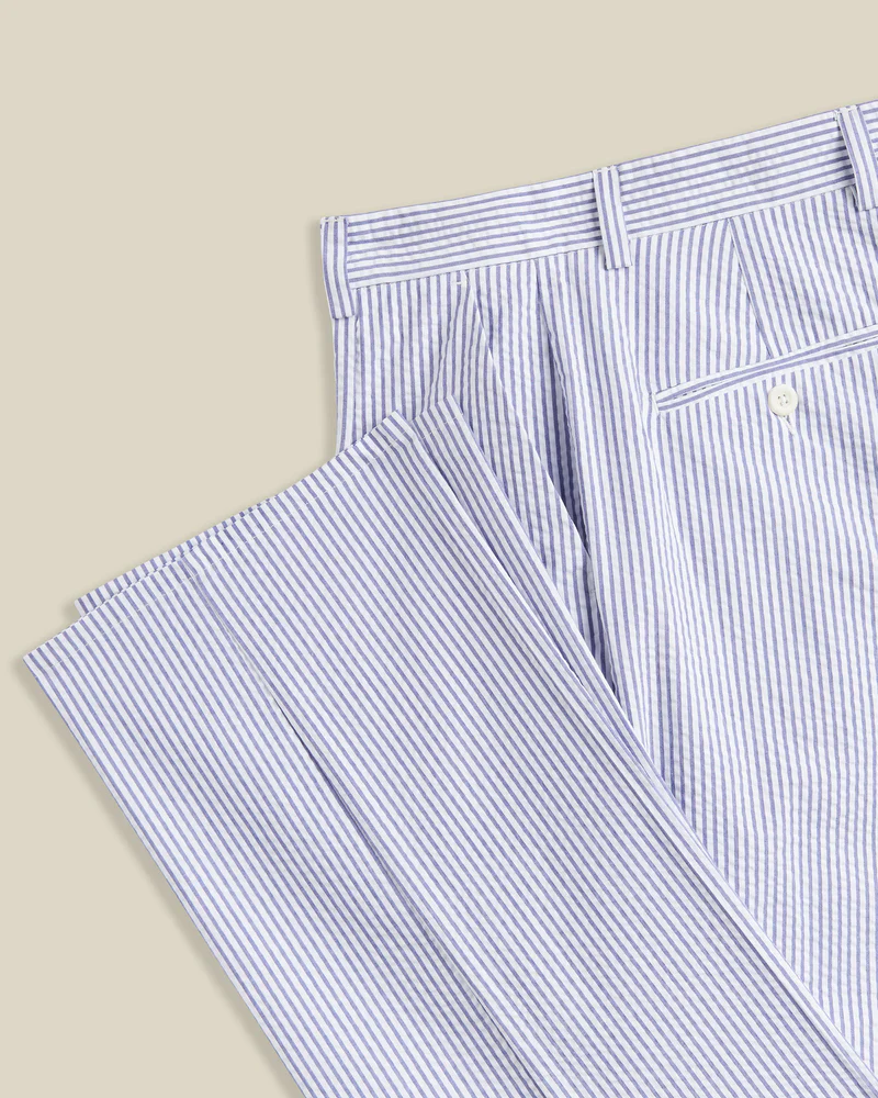 Portuguese Flannel - Atlantico Trouser in Blue and White Seersucker Stripe - Image 4