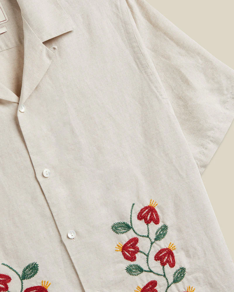Portuguese Flannel - Branch Embroidery Camp Collar - Image 3