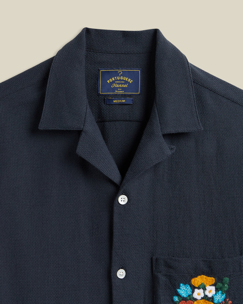 Portuguese Flannel - Embroidery Piquet in Navy - Image 2