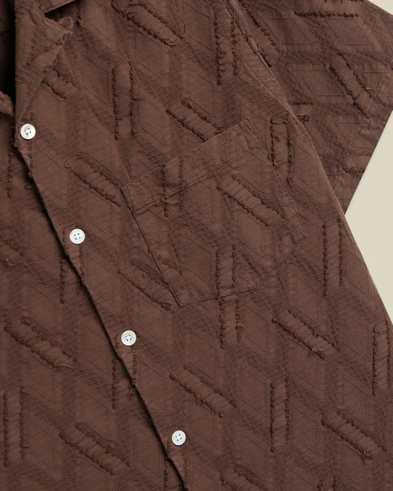 Portuguese Flannel - Ike Camp Collar in Chocolate Brown - Image 3