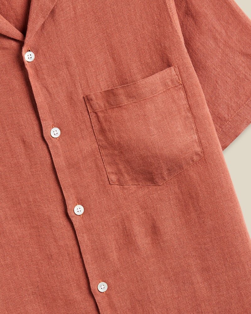 Portuguese Flannel - Linen Camp Collar in Terracota - Image 3
