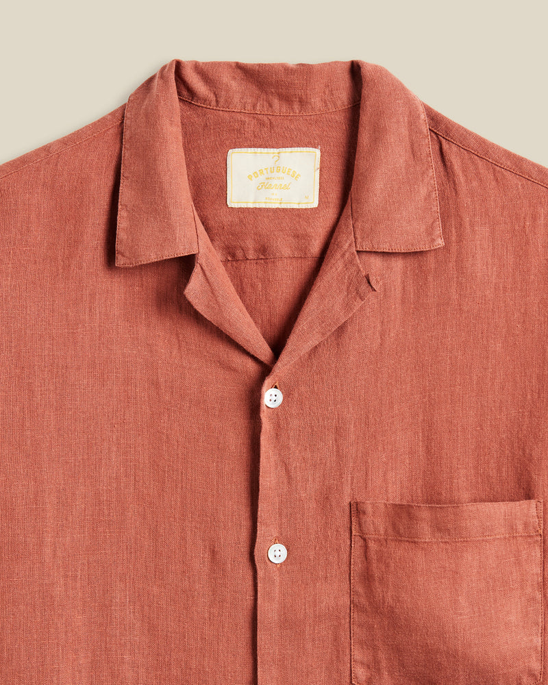 Portuguese Flannel - Linen Camp Collar in Terracota - Image 2