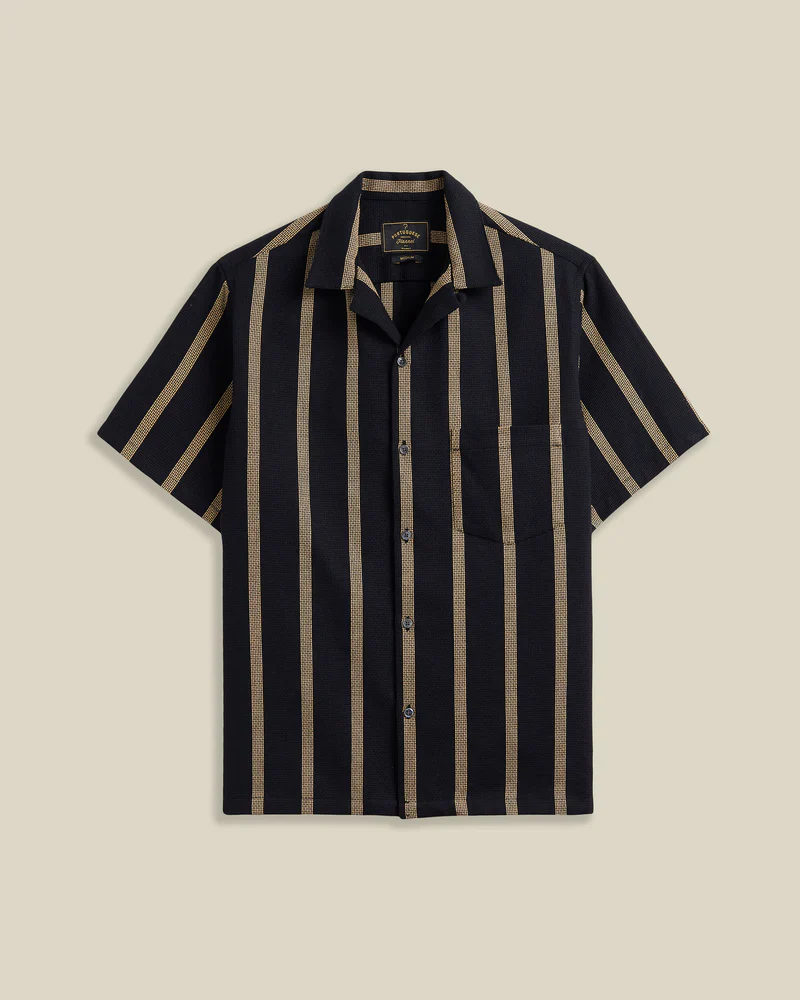 Portuguese Flannel - Marques in Black and Tan Piquet Stripe