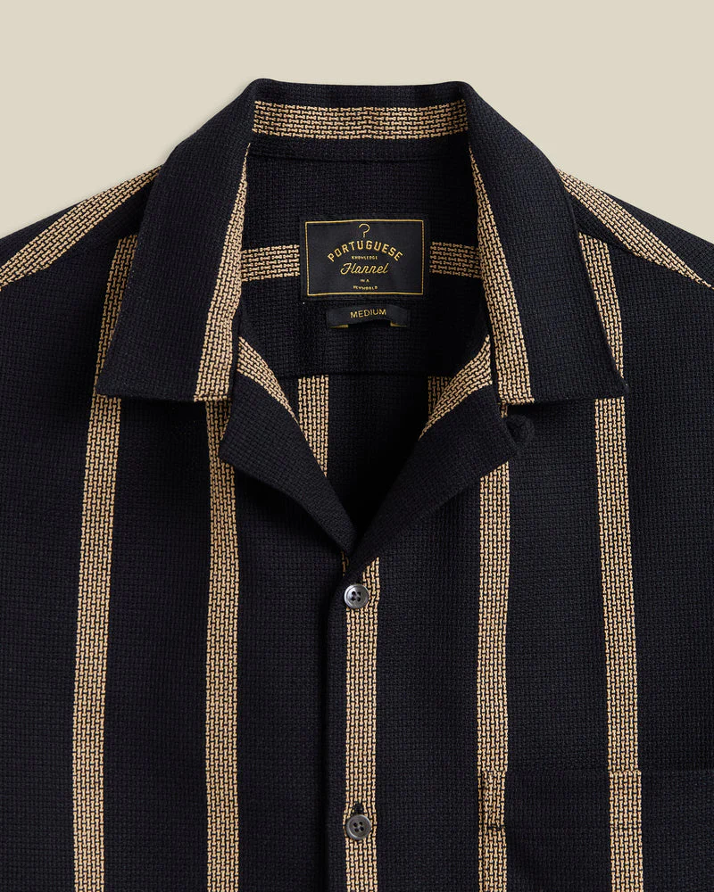 Portuguese Flannel - Marques in Black and Tan Piquet Stripe - Image 2