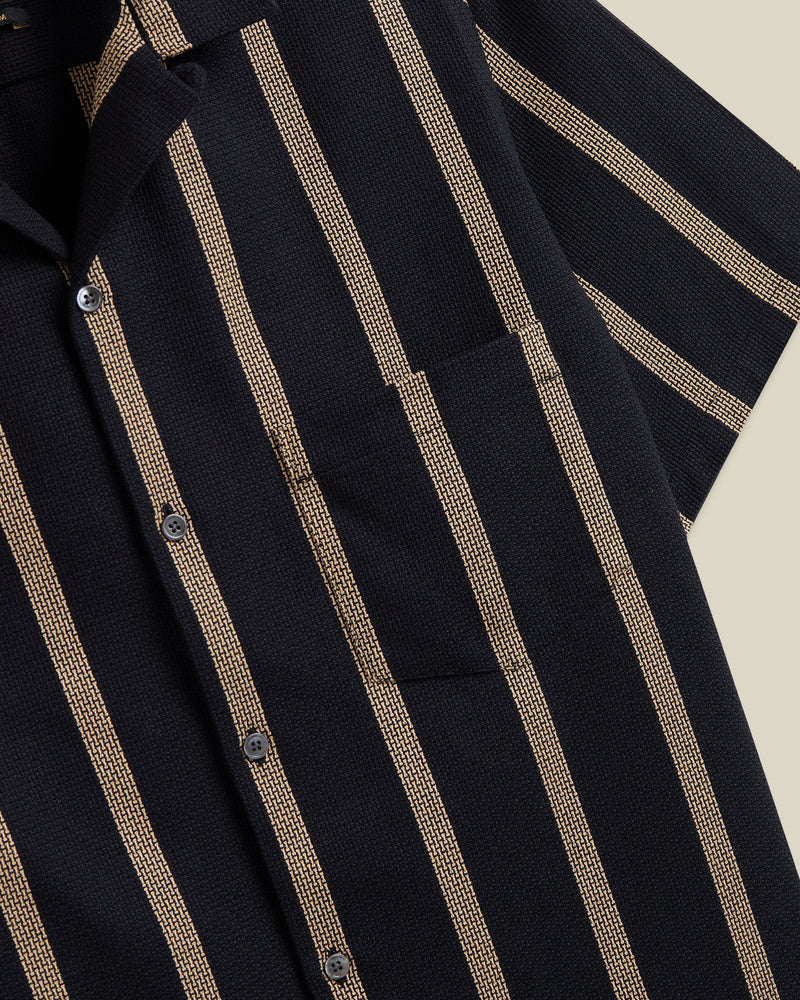 Portuguese Flannel - Marques in Black and Tan Piquet Stripe - Image 3
