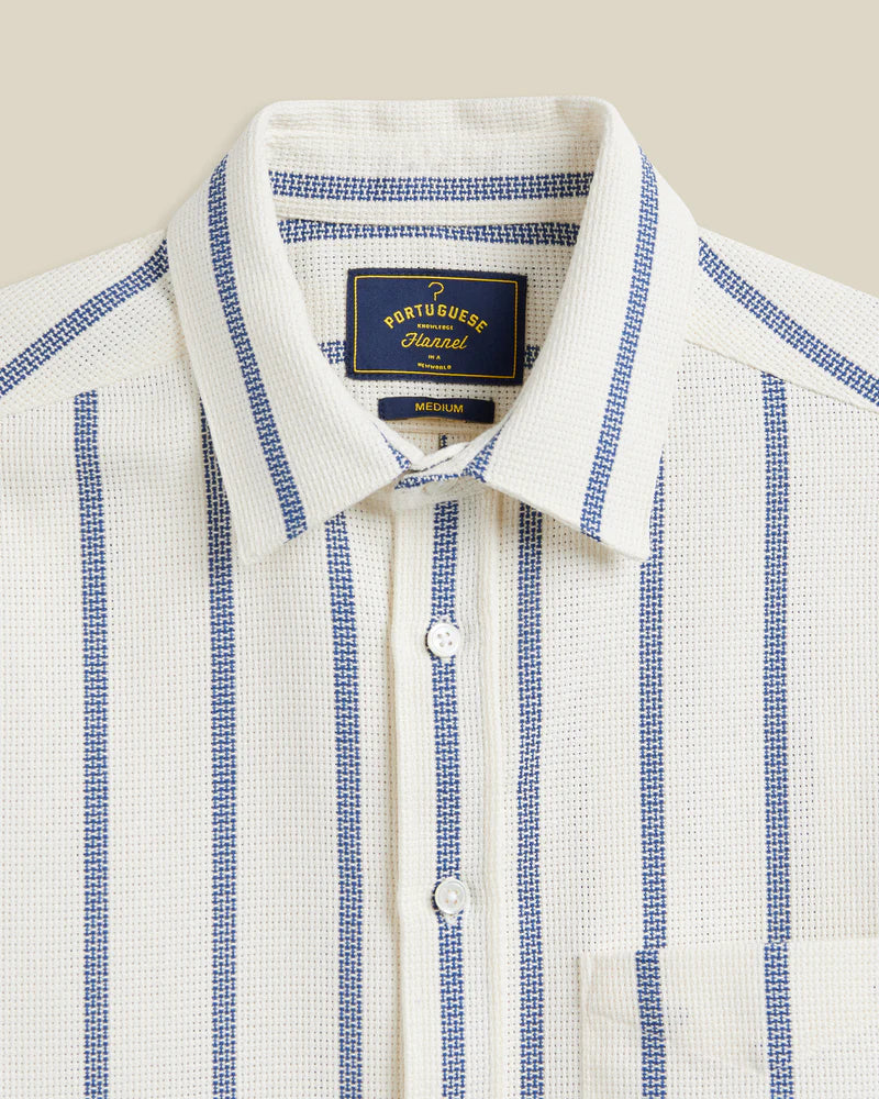 Portuguese Flannel - Piquet Stripe in Blue and Off-White - Image 2