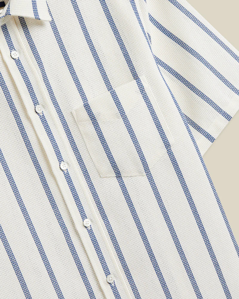 Portuguese Flannel - Piquet Stripe in Blue and Off-White - Image 3